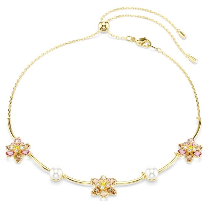Idyllia Necklace Crystal Pearl, Mixed Cuts, Flower, Multicolored, Gold-Tone Plated Idyllia Necklace Crystal Pearl, Mixed Cuts, Flower, Multicolored, Gold-Tone Plated
