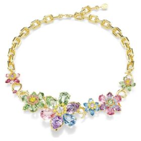 Idyllia Necklace Mixed Cuts, Flower, Multicolored, Gold-Tone Plated