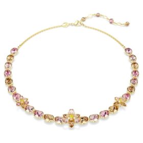 Idyllia Necklace Mixed Cuts, Flower, Multicolored, Gold-Tone Plated