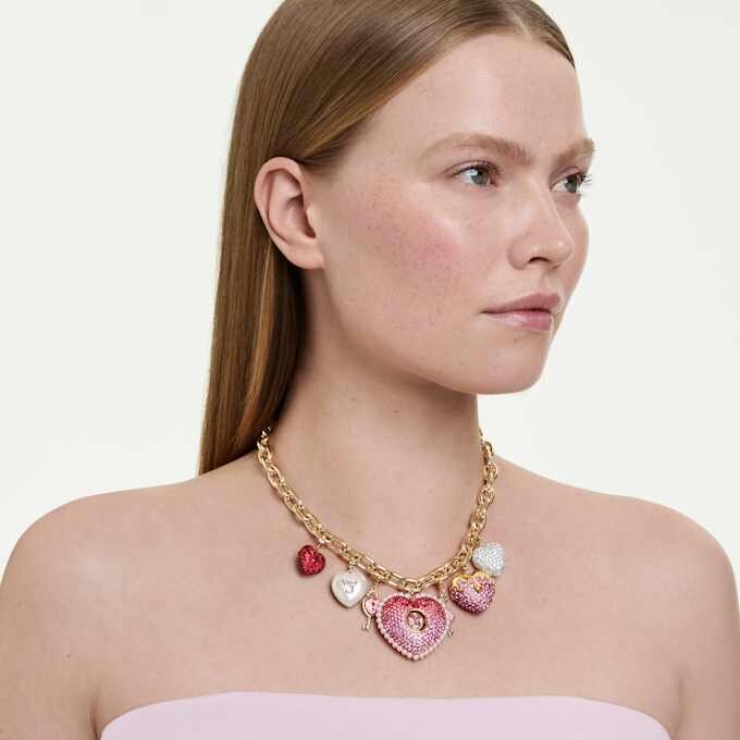 Idyllia Necklace Mixed Cuts, Heart, Key, Multicolored, Gold-Tone Plated Idyllia Necklace Mixed Cuts, Heart, Key, Multicolored, Gold-Tone Plated