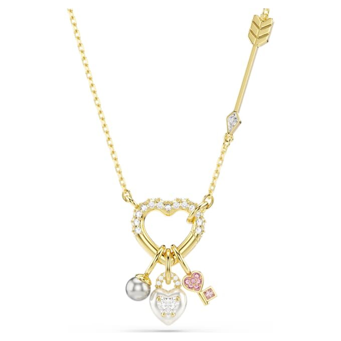 Idyllia Pendant Mixed Cuts, Heart, Key, Pink, Gold-Tone Plated Idyllia Pendant Mixed Cuts, Heart, Key, Pink, Gold-Tone Plated