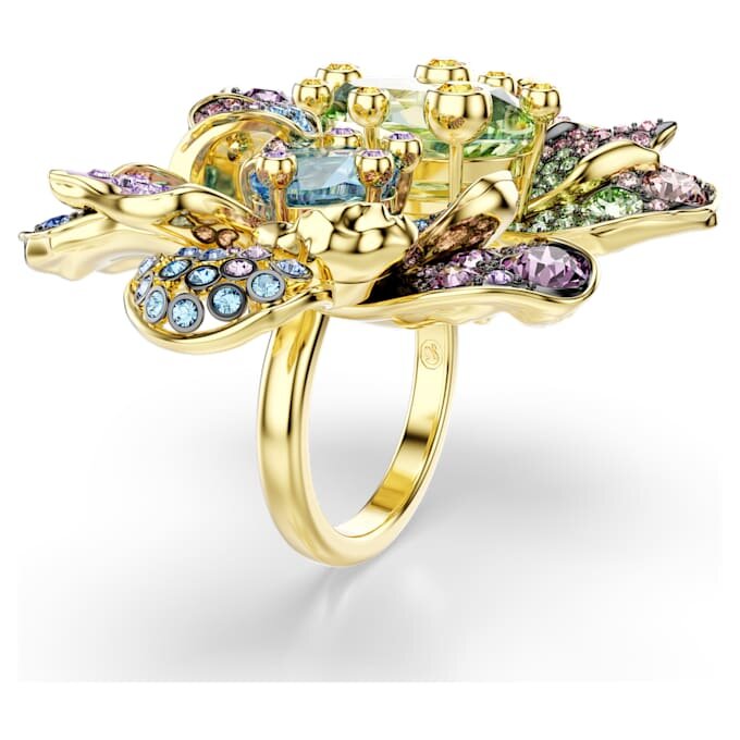 Idyllia Ring Mixed Cuts, Pavé, Flower, Multicolored, Gold-Tone Plated Idyllia Ring Mixed Cuts, Pavé, Flower, Multicolored, Gold-Tone Plated