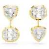 Imber Earring Jackets Asymmetrical Design, Mixed Cuts, White, Gold-Tone Plated