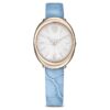 Imber Oval Watch Swiss Made, Leather Strap, Blue, Champagne Gold-Tone Finish