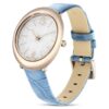 Imber Oval Watch Swiss Made, Leather Strap, Blue, Champagne Gold-Tone Finish