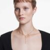 Imber Y Necklace Round Cut, White, Gold-Tone Plated