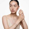 Imber Y Necklace Round Cut, White, Gold-Tone Plated