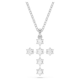 Insigne Pendant Round Cut, Cross, White, Rhodium Plated