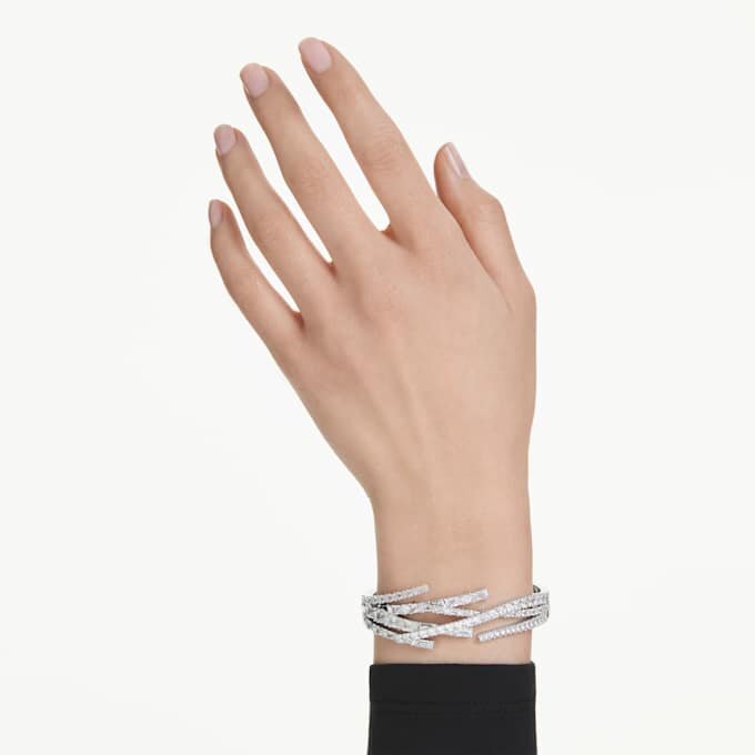 Matrix Bangle Mixed Cuts, White, Rhodium Plated Matrix Bangle Mixed Cuts, White, Rhodium Plated
