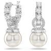 Matrix Drop Earrings Crystal Pearl, Round Cut, White, Rhodium Plated