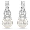 Matrix Drop Earrings Crystal Pearl, Round Cut, White, Rhodium Plated