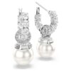 Matrix Drop Earrings Crystal Pearl, Round Cut, White, Rhodium Plated