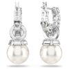 Matrix Drop Earrings Crystal Pearl, Round Cut, White, Rhodium Plated