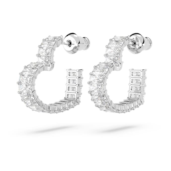Matrix Hoop Earrings Baguette Cut, Heart, Small, White, Rhodium Plated Matrix Hoop Earrings Baguette Cut, Heart, Small, White, Rhodium Plated