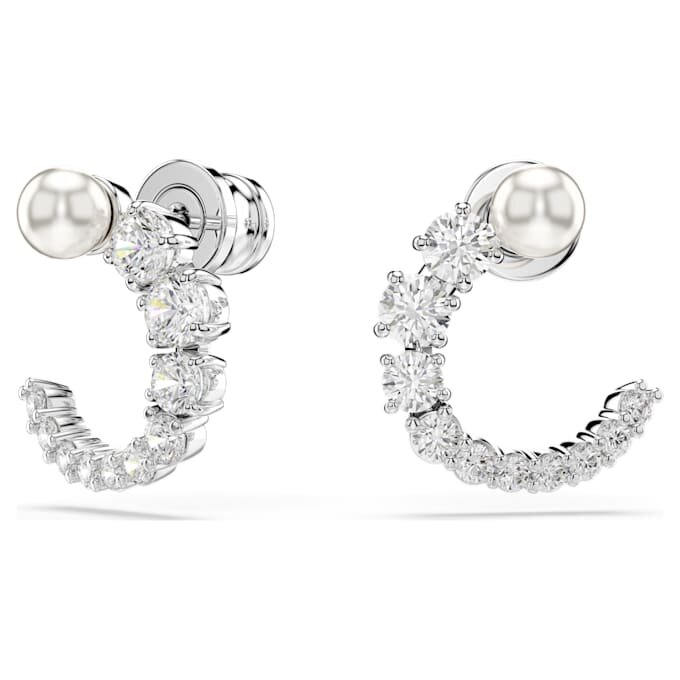 Matrix Hoop Earrings Crystal Pearl, Round Cut, White, Rhodium Plated Matrix Hoop Earrings Crystal Pearl, Round Cut, White, Rhodium Plated