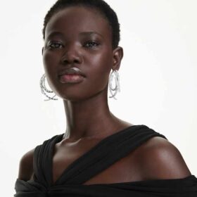 Matrix Hoop Earrings Mixed Cuts, White, Rhodium Plated