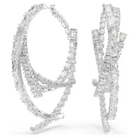Matrix Hoop Earrings Mixed Cuts, White, Rhodium Plated