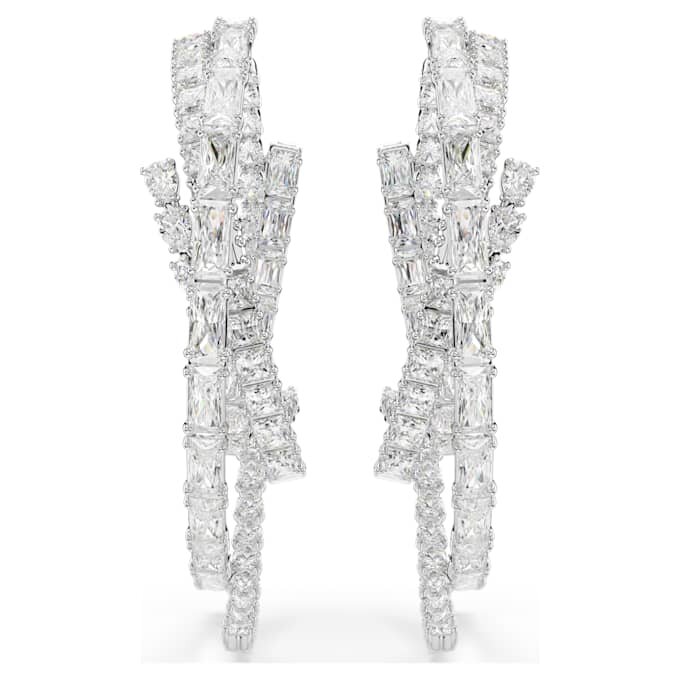 Matrix Hoop Earrings Mixed Cuts, White, Rhodium Plated Matrix Hoop Earrings Mixed Cuts, White, Rhodium Plated