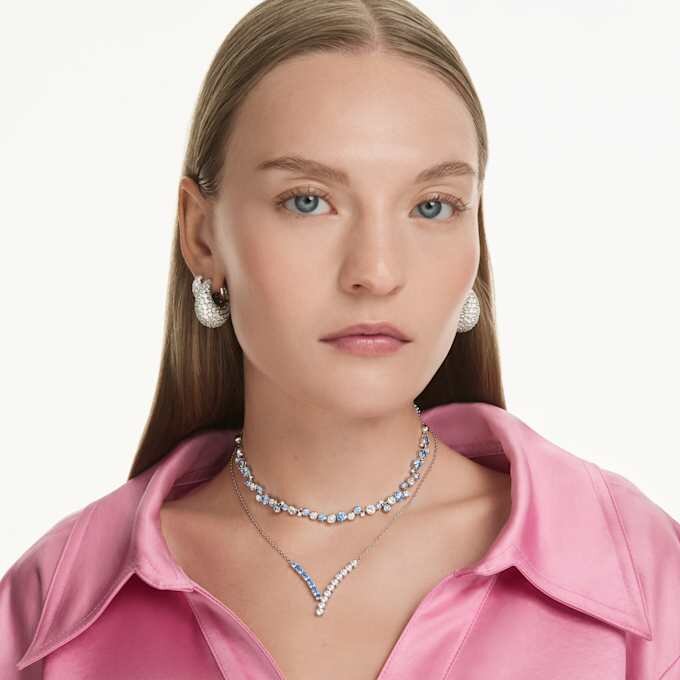 Constella Necklace Mixed Cuts, Blue, Rhodium Plated Constella Necklace Mixed Cuts, Blue, Rhodium Plated