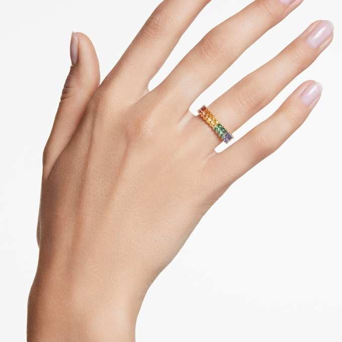 Matrix Ring Baguette Cut, Multicolored, Gold-Tone Plated Matrix Ring Baguette Cut, Multicolored, Gold-Tone Plated