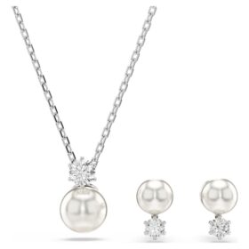 Matrix Set Crystal Pearl, Round Cut, White, Rhodium Plated