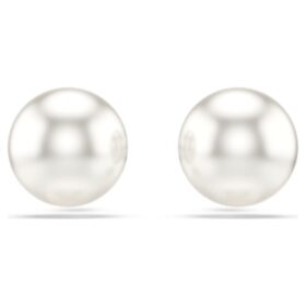 Matrix Stud Earrings Crystal Pearl, White, Rhodium Plated