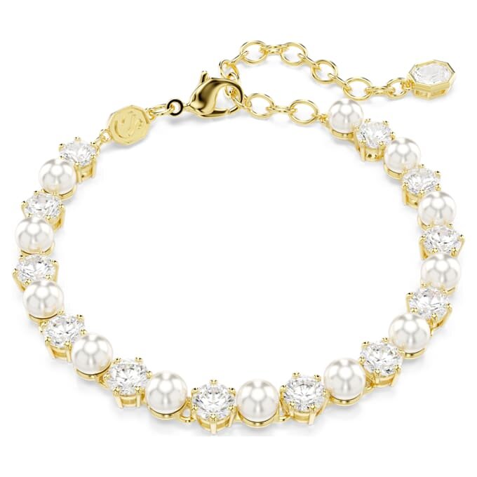 Matrix Tennis Bracelet Crystal Pearl, Round Cut, White, Gold-Tone Plated Matrix Tennis Bracelet Crystal Pearl, Round Cut, White, Gold-Tone Plated