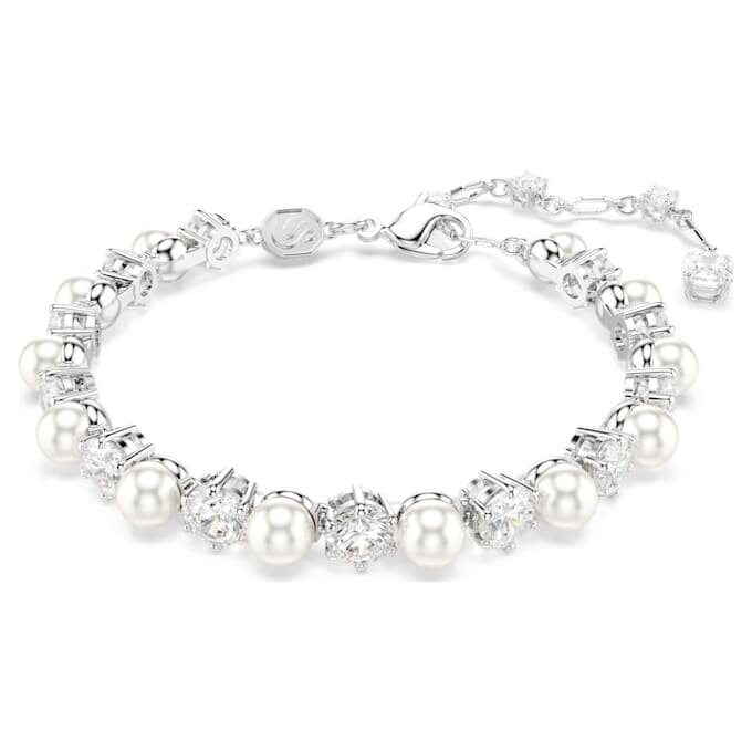 Matrix Tennis Bracelet Crystal Pearl, Round Cut, White, Rhodium Plated Matrix Tennis Bracelet Crystal Pearl, Round Cut, White, Rhodium Plated