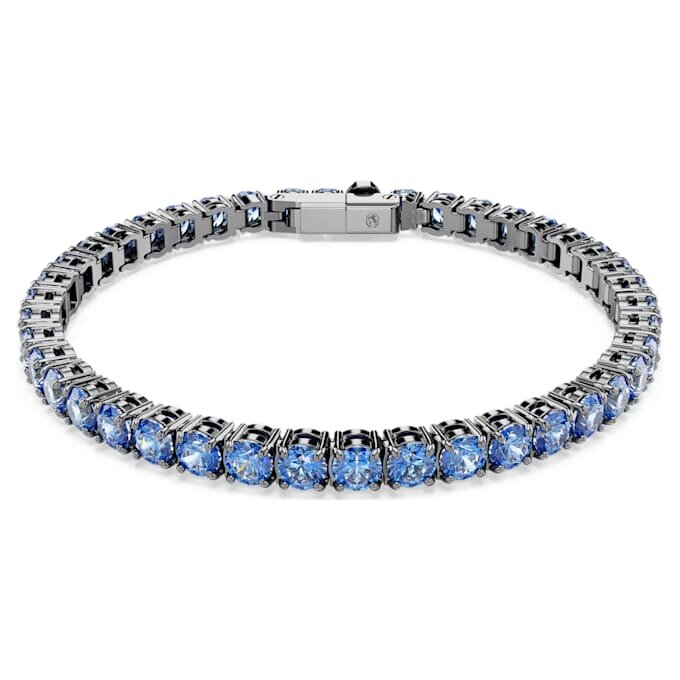 Matrix Tennis Bracelet Round Cut, Blue, Ruthenium Plated Matrix Tennis Bracelet Round Cut, Blue, Ruthenium Plated