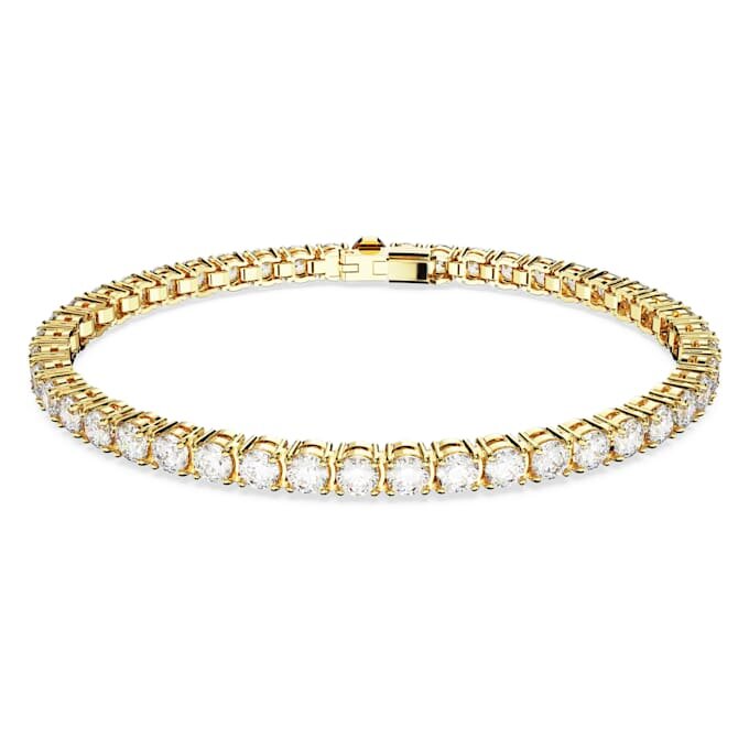 Matrix Tennis Bracelet Round Cut, White, Gold-Tone Plated Matrix Tennis Bracelet Round Cut, White, Gold-Tone Plated