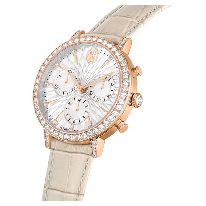 Matrix Tennis Chrono Watch Swiss Made, Leather Strap, Beige, Rose Gold-Tone Finish Matrix Tennis Chrono Watch Swiss Made, Leather Strap, Beige, Rose Gold-Tone Finish