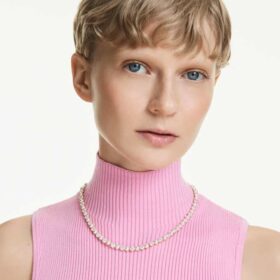 Matrix Tennis Necklace Crystal Pearl, Round Cut, White, Gold-Tone Plated