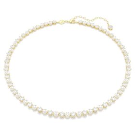 Matrix Tennis Necklace Crystal Pearl, Round Cut, White, Gold-Tone Plated