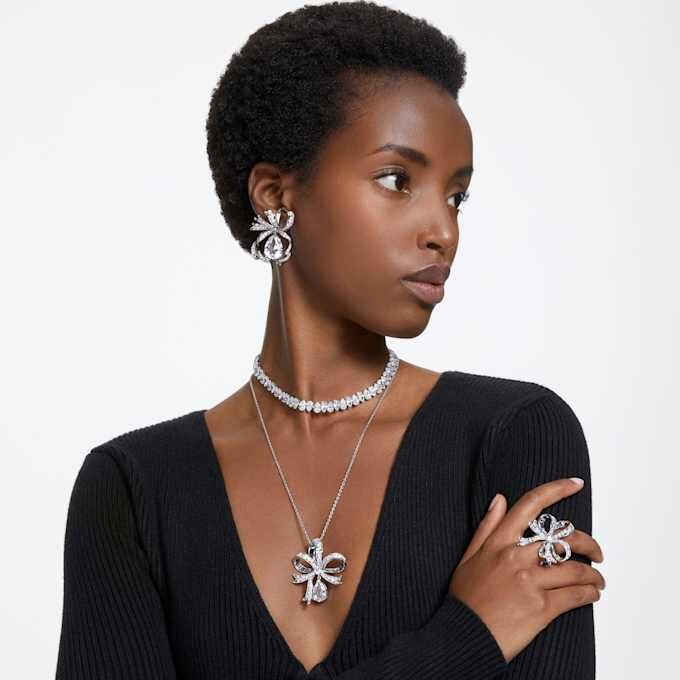 Matrix Tennis Necklace Pear Cut, White, Rhodium Plated Matrix Tennis Necklace Pear Cut, White, Rhodium Plated