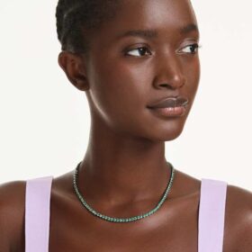 Matrix Tennis Necklace Round Cut, Green, Ruthenium Plated