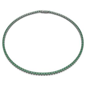 Matrix Tennis Necklace Round Cut, Green, Ruthenium Plated