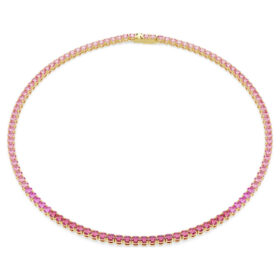 Matrix Tennis Necklace Round Cut, Pink, Gold-Tone Plated