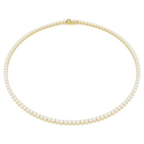 Matrix Tennis Necklace Round Cut, White, Gold-Tone Plated
