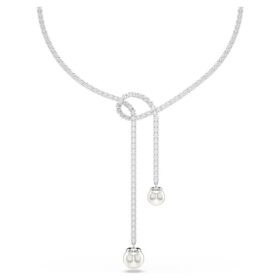 Matrix Y Necklace Crystal Pearl, Round Cut, White, Rhodium Plated