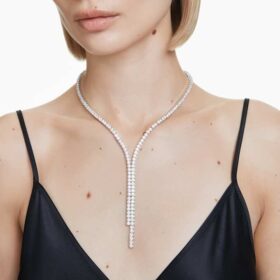 Matrix Y Necklace Round Cut, White, Rhodium Plated