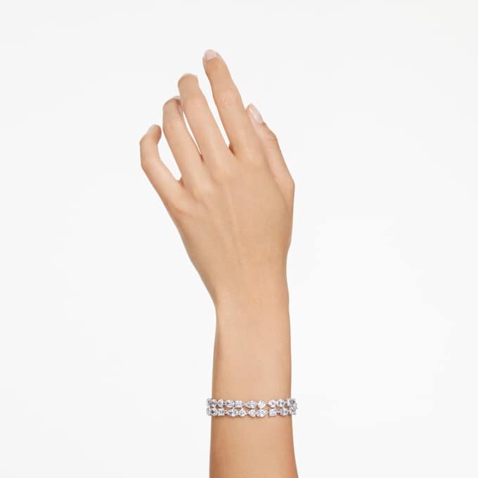 Mesmera Bracelet Mixed Cuts, White, Rhodium Plated Mesmera Bracelet Mixed Cuts, White, Rhodium Plated