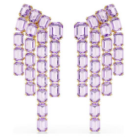 Millenia Clip Earrings Octagon Cut, Chandelier, Purple, Gold-Tone Plated