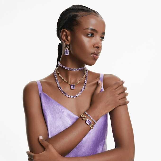 Millenia Drop Earrings Octagon Cut, Purple, Gold-Tone Plated Millenia Drop Earrings Octagon Cut, Purple, Gold-Tone Plated