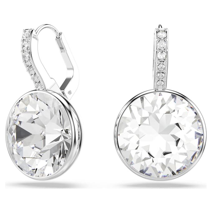 Millenia Drop Earrings Round Cut, White, Rhodium Plated Millenia Drop Earrings Round Cut, White, Rhodium Plated