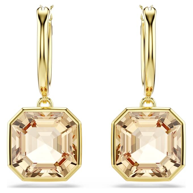 Millenia Drop Earrings Square Cut, Caramel, Gold-Tone Plated Millenia Drop Earrings Square Cut, Caramel, Gold-Tone Plated