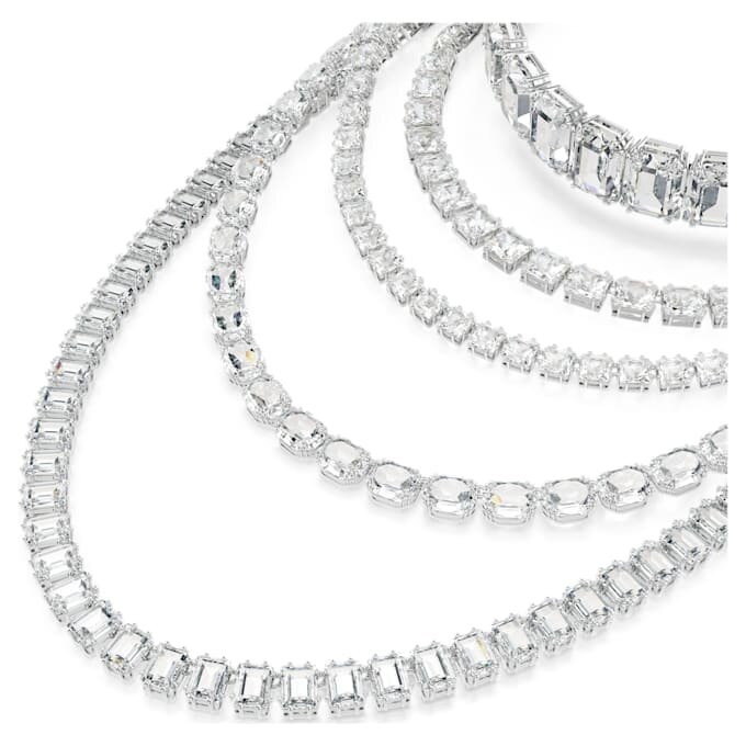 Millenia Layered Necklace Mixed Cuts, White, Rhodium Plated Millenia Layered Necklace Mixed Cuts, White, Rhodium Plated