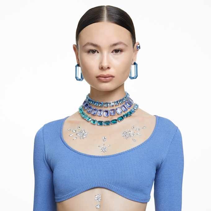 Millenia Necklace Oversized Crystals, Octagon Cut, Blue, Rhodium Plated Millenia Necklace Oversized Crystals, Octagon Cut, Blue, Rhodium Plated