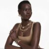 Millenia Drop Earrings Mixed Cuts, Caramel, Gold-Tone Plated