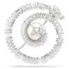 Snake Brooch Crystal Pearl, Mixed Cuts, Year of the Snake, White, Rhodium Plated