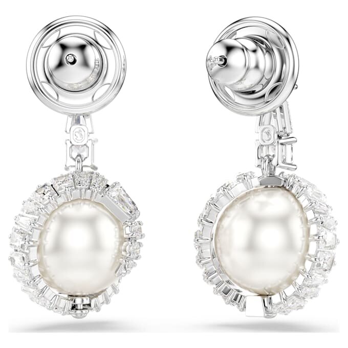 Snake Drop Earrings Crystal Pearl, Mixed Cuts, Year of the Snake, White, Rhodium Plated Snake Drop Earrings Crystal Pearl, Mixed Cuts, Year of the Snake, White, Rhodium Plated